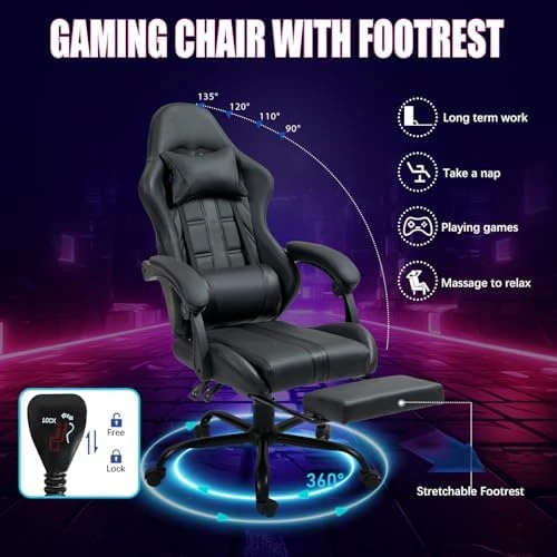 Massage Gaming Chair with Footrest — Smart Chairs, ECOTOUGE