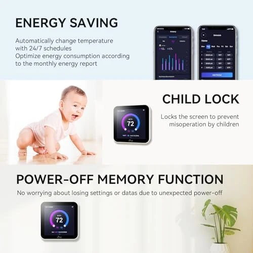Programmable Thermostat with Touch Screen, WiFi Smart Home Thermostat for AC and Heating — Smart Thermostat, vine