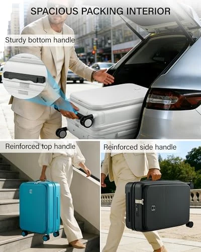 20 Inch Expandable Carry On Luggage with Cup Holder — Smart Luggage, Hanke