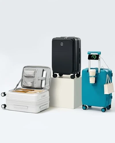 20 Inch Expandable Carry On Luggage with Cup Holder — Smart Luggage, Hanke