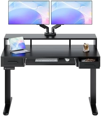 Electric Standing Desk with 2 Drawers & Large Keyboard Tray — Standing Desk, HUANUO