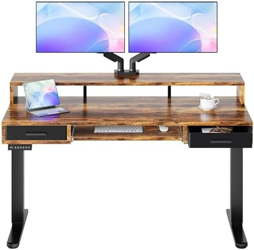 Electric Standing Desk with 2 Drawers & Large Keyboard Tray — Standing Desk, HUANUO