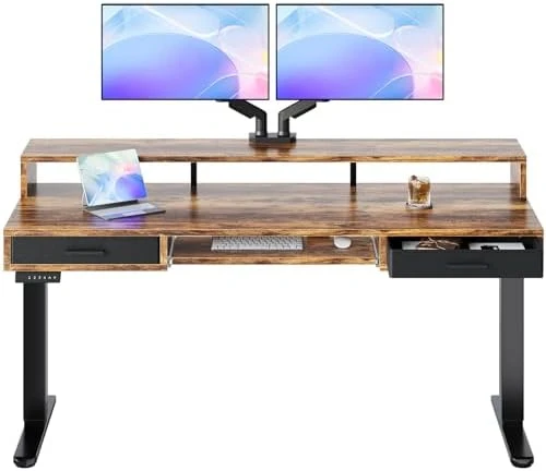 Electric Standing Desk with 2 Drawers & Large Keyboard Tray — Standing Desk, HUANUO