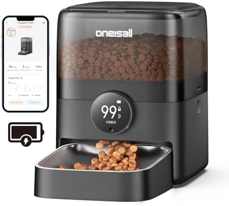 Automatic Cat Feeder, WiFi Rechargeable 100-Day Battery Operated Pet Feeder, 12 Cups Dry Food Dispenser for Large... — Automatic Pet Feeder, oneisall
