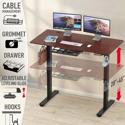 Height Adjustable Standing Desk with Drawer and Memory Preset — Standing Desk, SHW