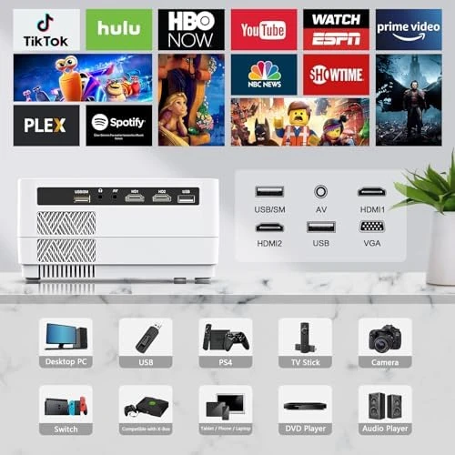 Native 1080P Projector with WiFi and Two-Way Bluetooth — Smart Projector, Dxyiitoo