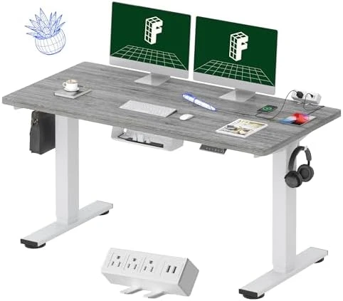 Whole-Piece Standing Desk with Clamp Power Strip, 55 x 28 — Standing Desk, FLEXISPOT