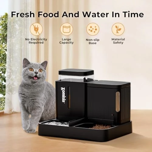 Automatic Cat Feeder and Water Dispenser Set, 2 in 1 Gravity Food Dispenser — Automatic Pet Feeder, ZOMISIA