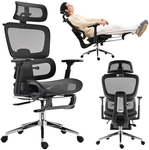 Mesh Ergonomic Office Chair with Footrest — Smart Chairs, hujusko