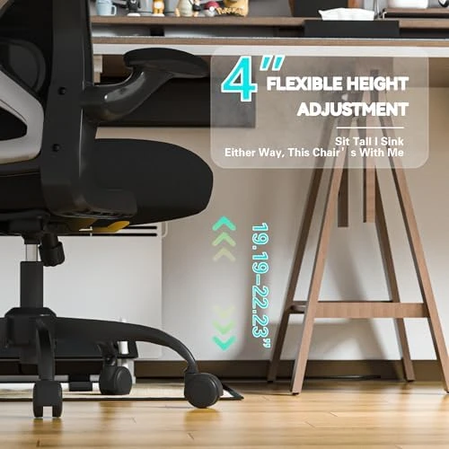 Office Desk Chair with Ergonomic Lumbar Support, Extra-Thick Seat Cushion, Flip-up Arms, Breathable Mesh Back — Smart Chairs, CASASIO
