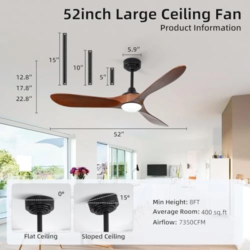 Outdoor Ceiling Fan with Light and Remote via WiFi Alexa — Smart Fan, Homlit