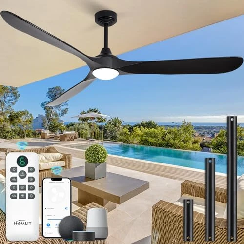 Outdoor Ceiling Fan with Light and Remote via WiFi Alexa — Smart Fan, Homlit