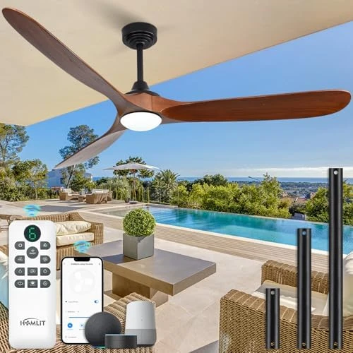 Outdoor Ceiling Fan with Light and Remote via WiFi Alexa — Smart Fan, Homlit