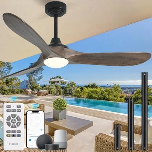Outdoor Ceiling Fan with Light and Remote via WiFi Alexa — Smart Fan, Homlit
