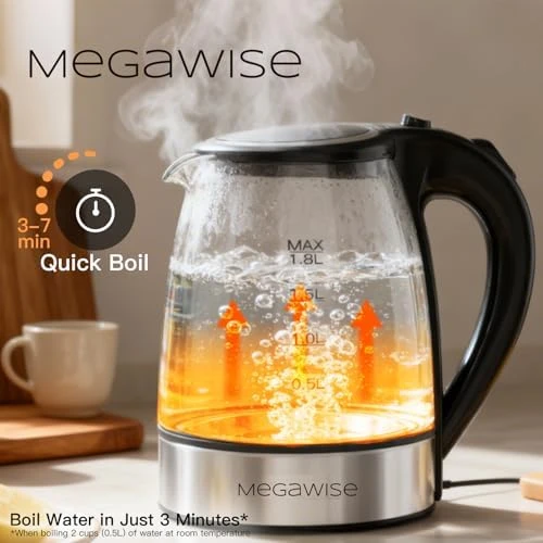 Electric Kettle, No Plastic Contact with Water, Auto Shut-Off, Fast Boil — Electric Kettle, MEGAWISE