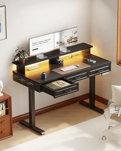 Electric Standing Desk with 3 Wooden Drawers — Standing Desk, OffiGo