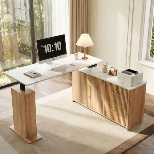 L-Shaped Standing Desk with Drawers and Storage Cabinet — Standing Desk, NORTHSKY