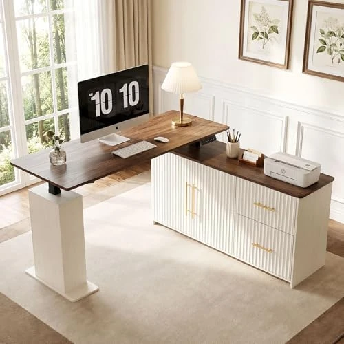 L-Shaped Standing Desk with Drawers and Storage Cabinet — Standing Desk, NORTHSKY