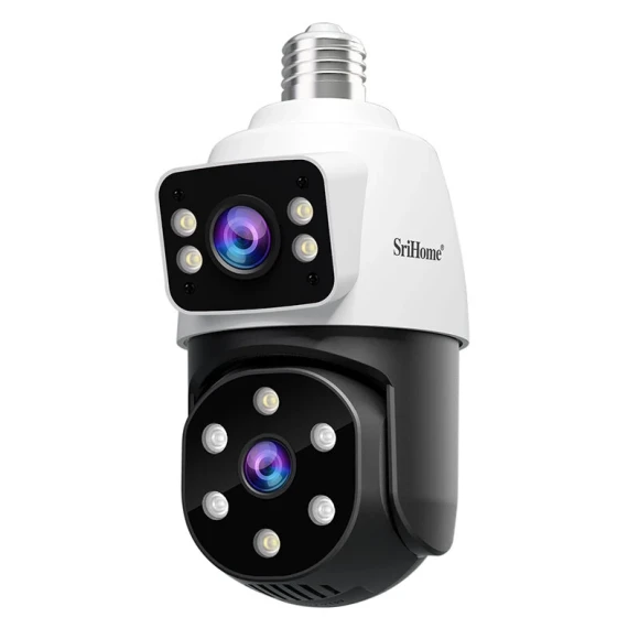 4MP Dual Lens Light Bulb Camera 360° Panoramic PTZ WiFi Outdoor Color Night Vision Human Motion Tracking — Security Camera, SriHome