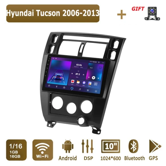Android Car Radio for Hyundai Tucson 2006-2013 Multimedia Player Head Unit Stereo GPS Navigation BT WiFi 1+16 GB Black — Car Infotainment System, icreative