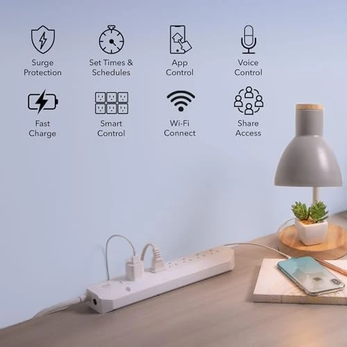Smart Surge Protector Power Strip with 6 Wi-Fi Controlled Outlets, Real-Time Energy Monitoring, 3ft Extension Cord, App... — Smart Plug, Geeni