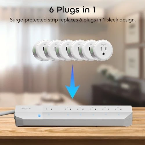 Smart Surge Protector Power Strip with 6 Wi-Fi Controlled Outlets, Real-Time Energy Monitoring, 3ft Extension Cord, App... — Smart Plug, Geeni