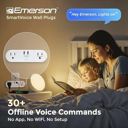 SmartVoice 4-in-1 Dual Wall Plug — Smart Plug, Emerson