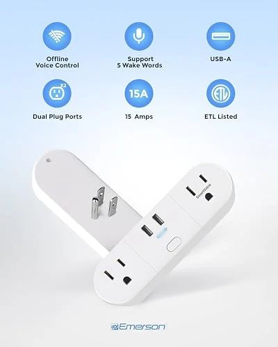 SmartVoice 4-in-1 Dual Wall Plug — Smart Plug, Emerson