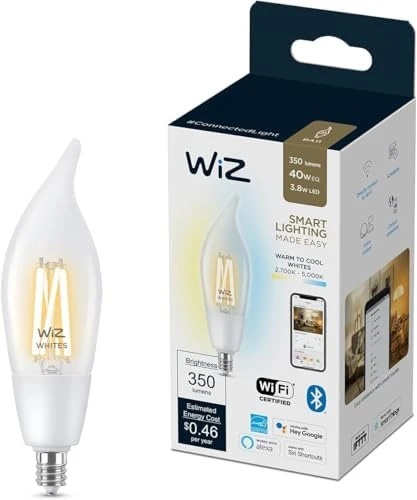 Clear 40W Tunable White Filament LED Smart Candle-Shaped Bulb — Smart Light Bulb, WiZ Connected