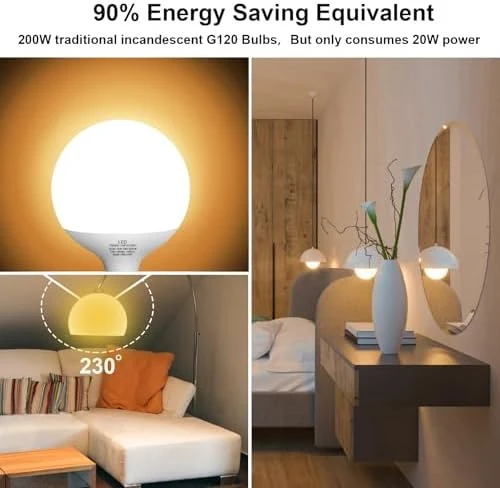 LED Light Bulb, G120 Globe Bulb, 15W Globe Light Bulbs, Daylight 5000k Non-Dimmable, E26 Base Large Decorative Lamp,... — Smart Light Bulb, Jardhom