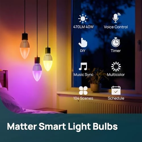 Smart Bulbs, E12 Led Bulb, 470LM, 2.4Ghz WiFi Candelabra B11 Bulbs, Color Changing RGBTW Led Light Bulb — Smart Light Bulb, Linkind