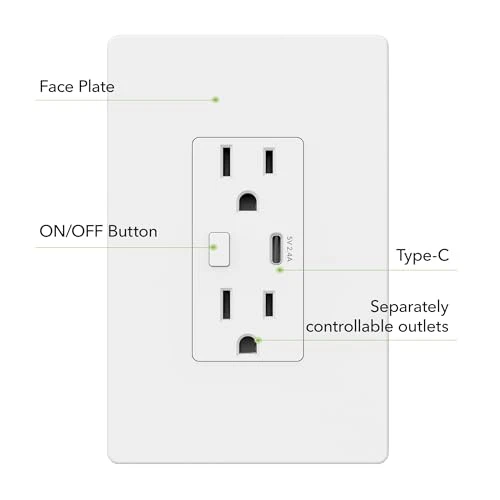 Smart Electrical Outlet with 2 Controlled Plugs and Type-C Charging — Smart Plug, BN-LINK