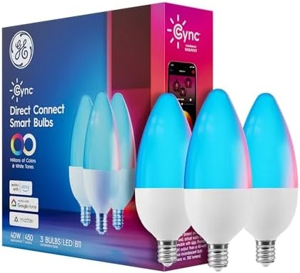 Smart LED Light Bulbs, Color Changing Decorative, Candelabra Base (3 Pack) — Smart Light Bulb, GE