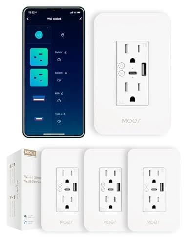 Smart USB Wall Outlet Receptacle with Type-C & Type-A Charger — Smart Plug, MOES