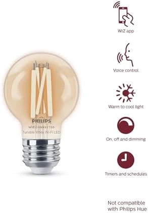 Smart Vintage G16.5 40W Tunable White Filament LED Smart Bulb 4 Pack — Smart Light Bulb, Philips