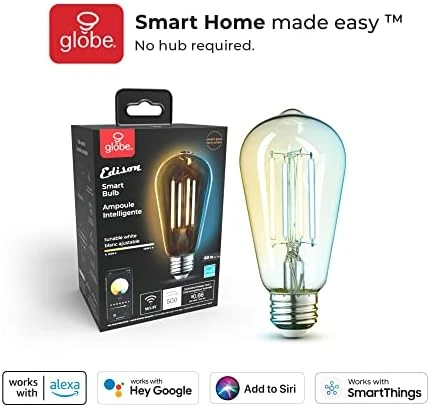 Smart Wi-Fi Tunable White Vintage Edison LED Bulb — Smart Light Bulb, Globe Electric