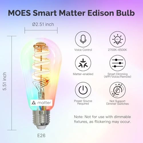 ST64 Edison Smart Bulb, Color Changing Light Bulb — Smart Light Bulb, MOES