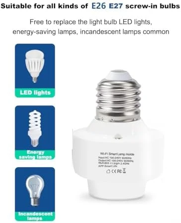 WiFi Light Bulb Socket Adapter E26 — Smart Light Bulb, QIACHIP