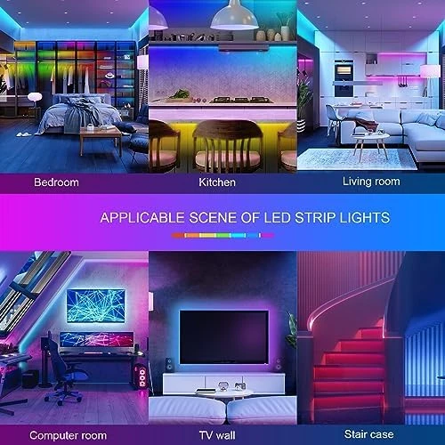 100ft Led Lights for Bedroom, Music Sync Color Changing RGB Strip with Remote & App Control — LED Strip Lights, HBOWMDJIA