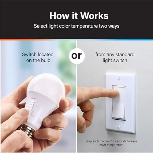 A19 LED Light Bulb, 60W Equivalent, Dimmable, Color Selectable 6-Way — Smart Light Bulb, Feit Electric