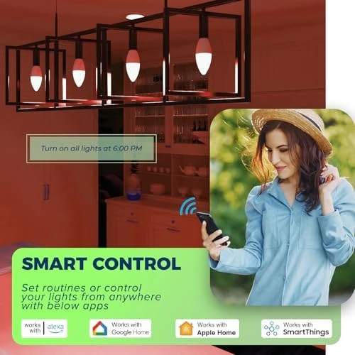 Matter-Enabled E12 Smart Light Bulbs 60W Equivalent, Candelabra Light Bulbs, RGBCW, 2.4G WiFi, 6PCS — Smart Light Bulb, Lightinginside