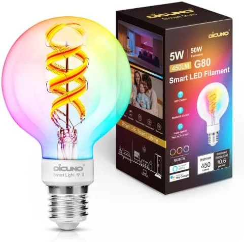 Smart Edison Bulb G80, Color Changing WiFi Smart Light Bulb — Smart Light Bulb, DiCUNO