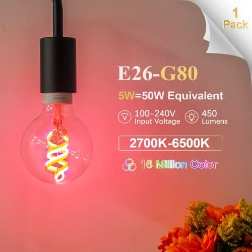 Smart Edison Bulb G80, Color Changing WiFi Smart Light Bulb — Smart Light Bulb, DiCUNO