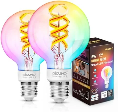 Smart Edison Bulb G80, Color Changing WiFi Smart Light Bulb — Smart Light Bulb, DiCUNO