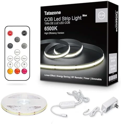 COB Led Strip Lights Max with RF Remote, 16.4ft 3000K CRI93+ Dimmable Ultra Bright Warm White — LED Strip Lights, Tatazone