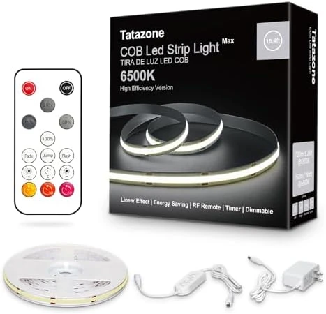 COB Led Strip Lights Max with RF Remote, 16.4ft 3000K CRI93+ Dimmable Ultra Bright Warm White — LED Strip Lights, Tatazone