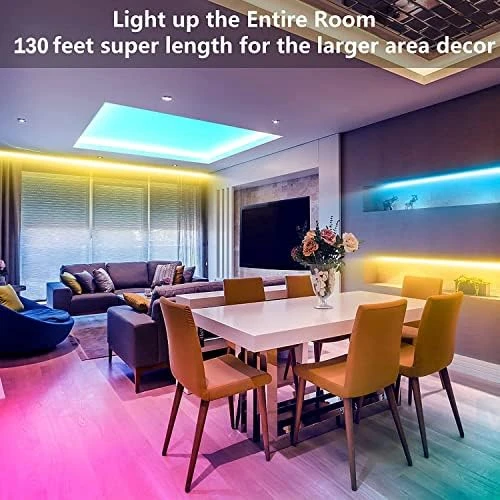 LED Strip Lights 130ft (2 Rolls of 65ft) Smart Light Strips with App Control RGB LED Lights, Music Sync Color Changing... — LED Strip Lights, Tenmiro