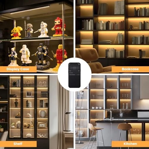 Black Shelf Lights, LED Bookcase Lighting Compatible with Alexa, WiFi Dimmable 2700K Under Shelf Lighting for Bookshelf,... — LED Strip Lights, Lumtide