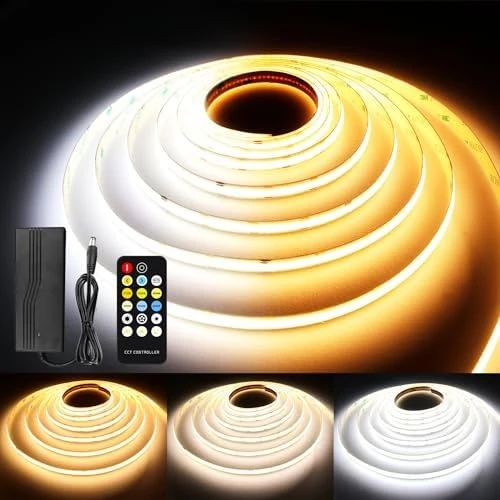 CCT COB LED Strip Lights, 65.6ft Dimmable 2700K-6500K 24V Tunable White LED Light Strip Kit, High Density CRI 90+ LED... — LED Strip Lights, AXMOTUT