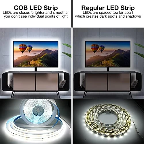COB LED Strip, 16.4 ft White LED Strip Lights, Dimmable LED Light Strip 6500K Bright Daylight White, 24V, 1600LEDs, 2835... — LED Strip Lights, DAYBETTER